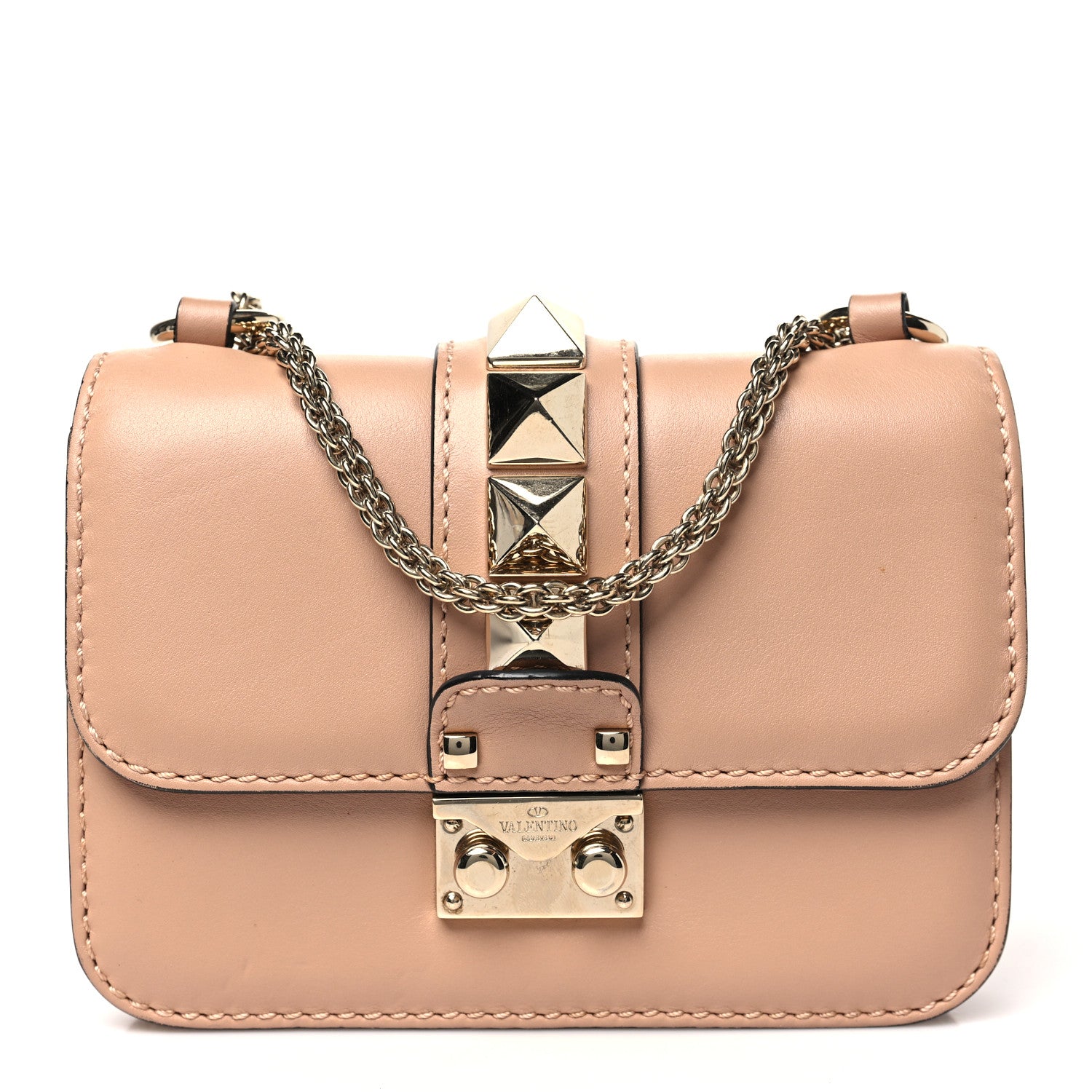 Valentino Garavani Vitello Mini Glam Lock Rockstud Flap Poudre 1 of 11