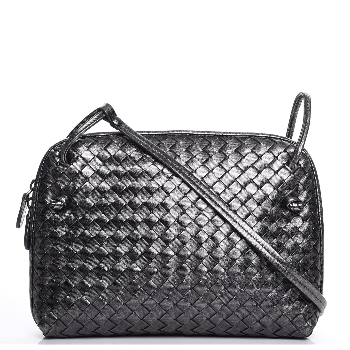 Metallic Nappa Intrecciato Pillow Crossbody Messenger Dark Grey