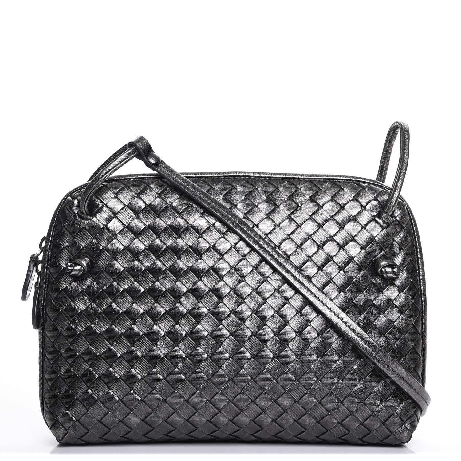 Bottega Veneta Metallic Nappa Intrecciato Pillow Crossbody Messenger Dark Grey 1 of 10