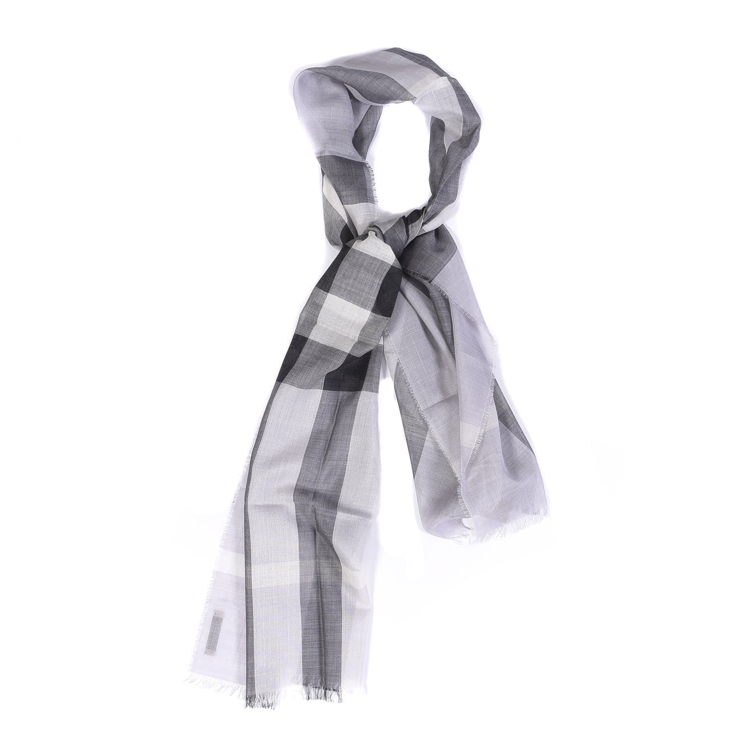 Burberry Wool Silk Gauze Half Mega Check Lightweight Scarf Pale Grey 1 of 3