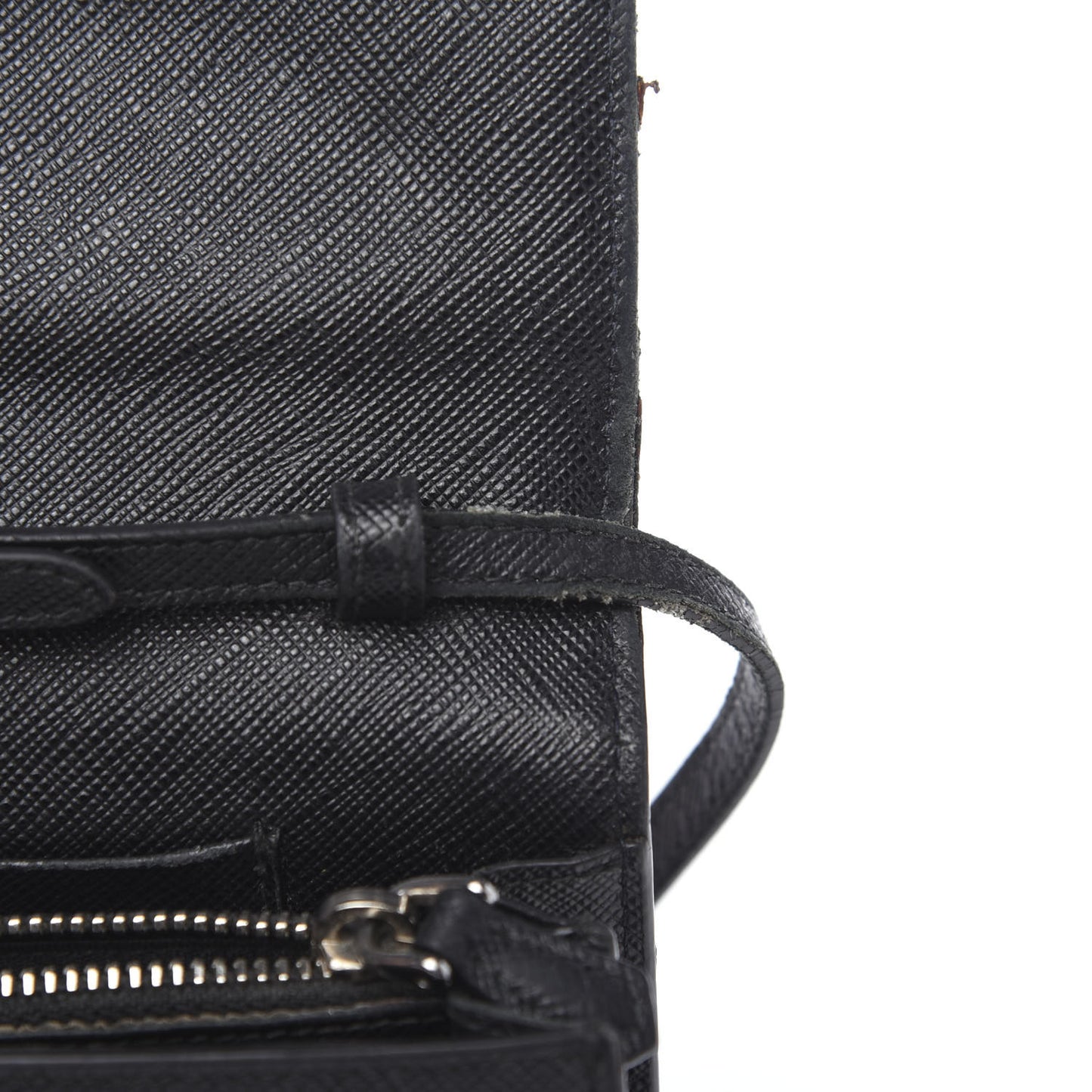 Saffiano Metal Flap Wallet With Strap Black