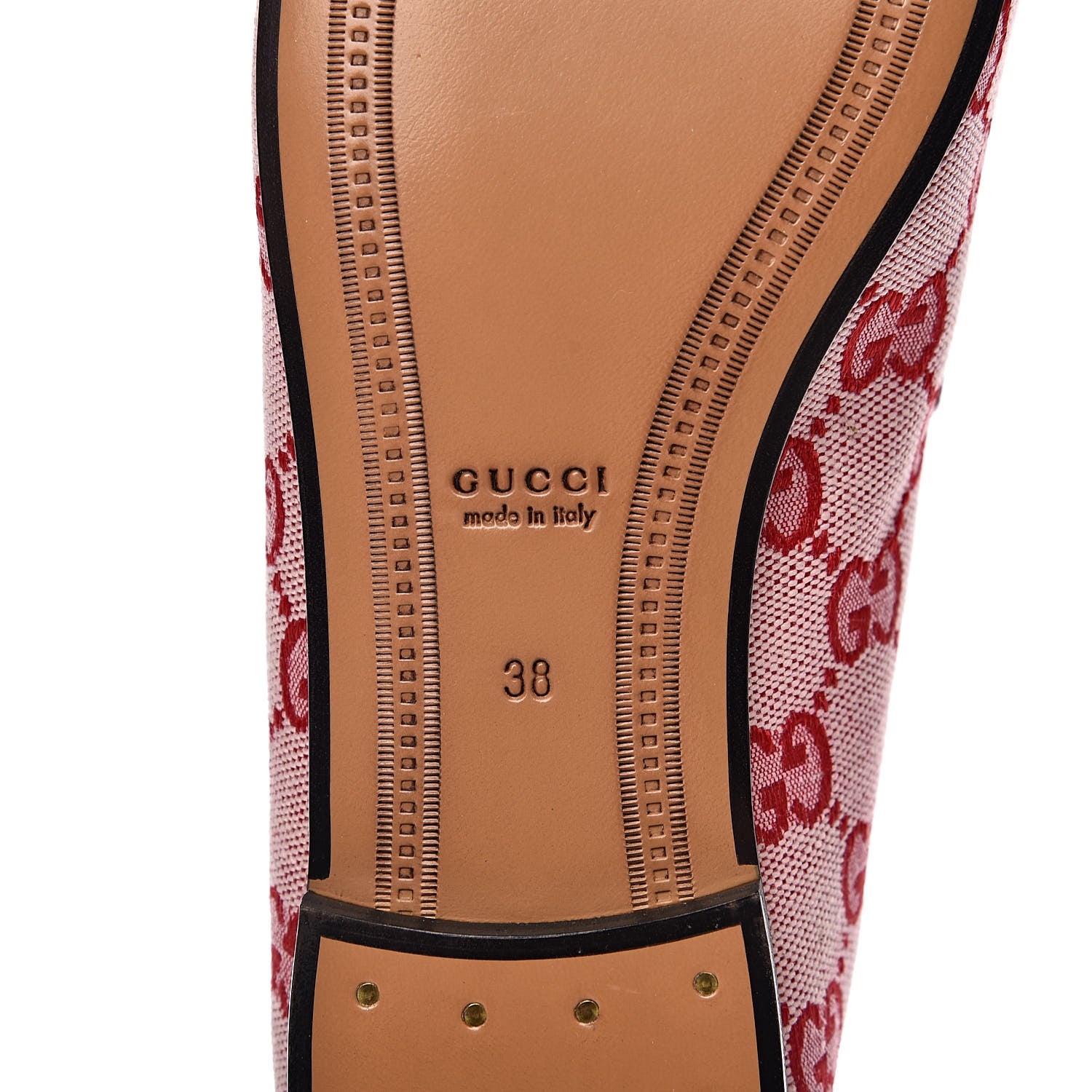 Gucci Canvas GG Monogram Horsebit Womens Jordaan Loafers 38 Gardenia Hibiscus Red 8 of 10