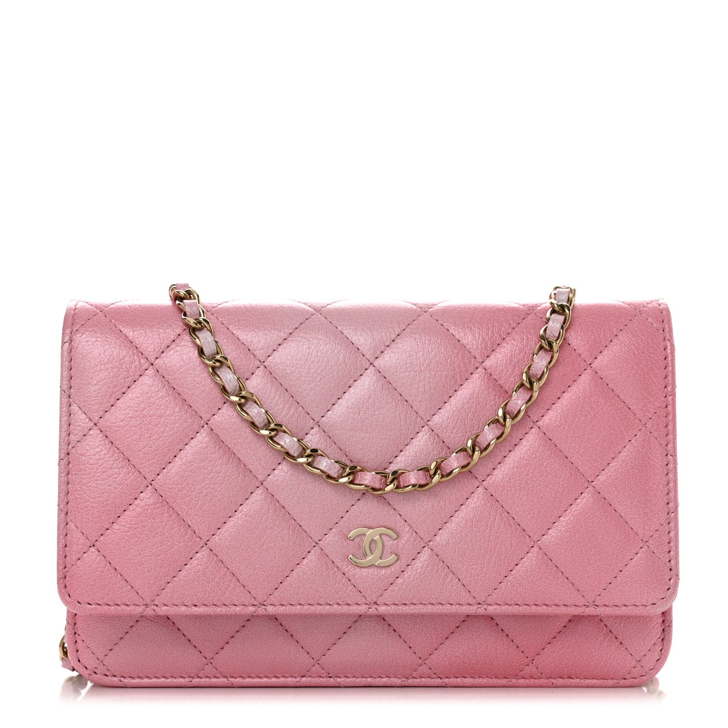 Cloudy Pearly Goatskin Quilted Wallet On Chain WOC Light Pink