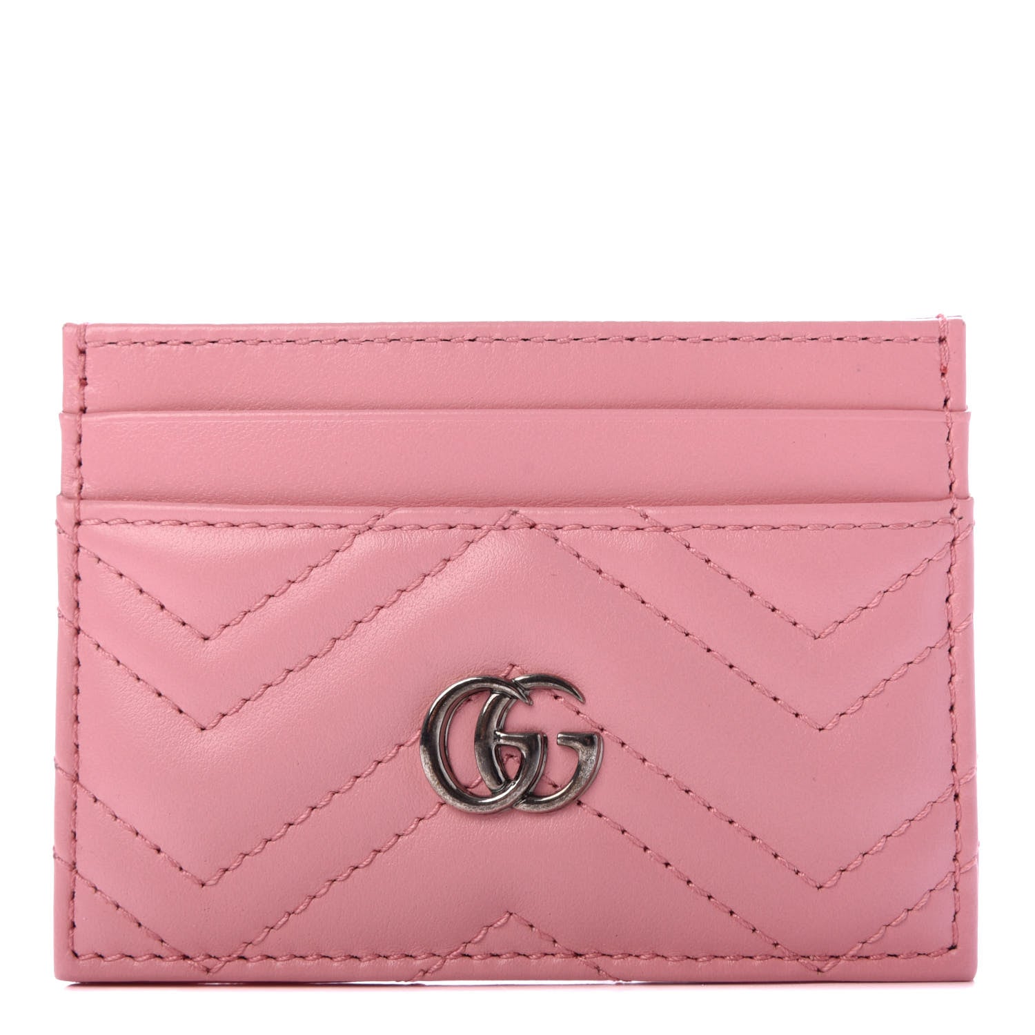 Gucci Calfskin Matelasse GG Marmont Card Holder Wild Rose 1 of 7