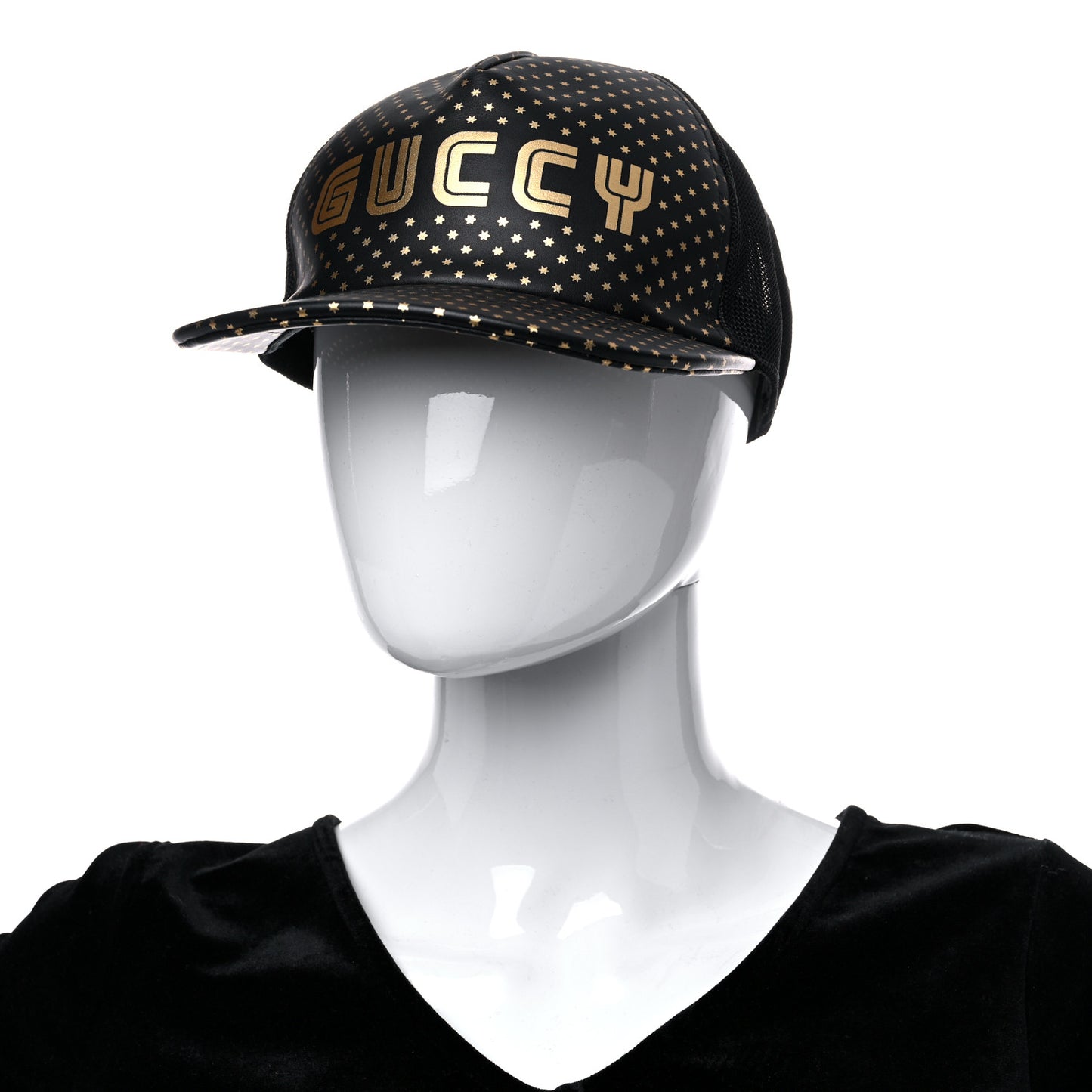 X SEGA Calfskin GUCCY Stars Baseball Hat L Black Gold