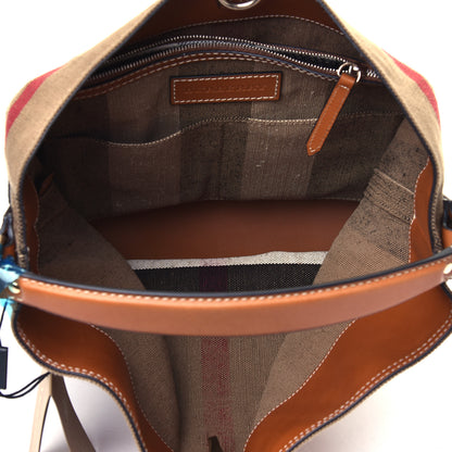 Burberry Canvas Mega Check Medium Ashby Hobo Saddle Brown 4 of 4