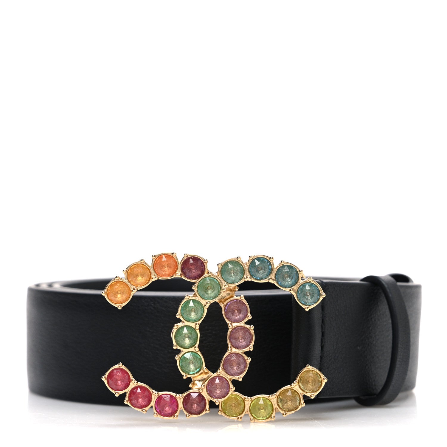 Chanel Calfskin Crystal CC Belt 90 36 Black Multicolor 1 of 6