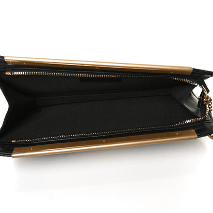 Chanel Lambskin Metallic Calfskin Crocodile Embossed Clutch Black Gold 5 of 15