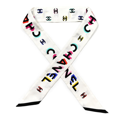 Chanel Silk CC Bandeau Scarf White Multicolor 1 of 4