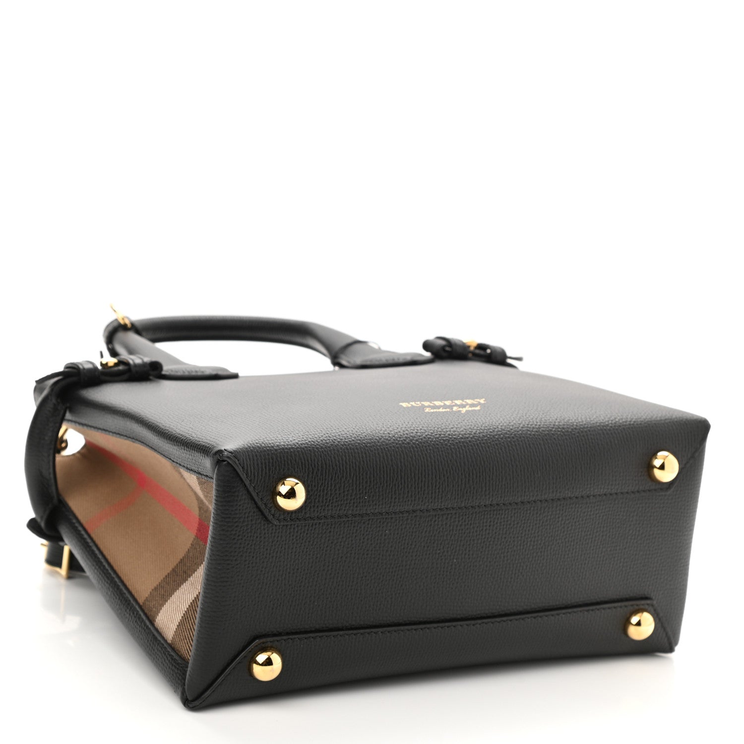Burberry Derby Calfskin House Check Small Banner Tote Black 4 of 9