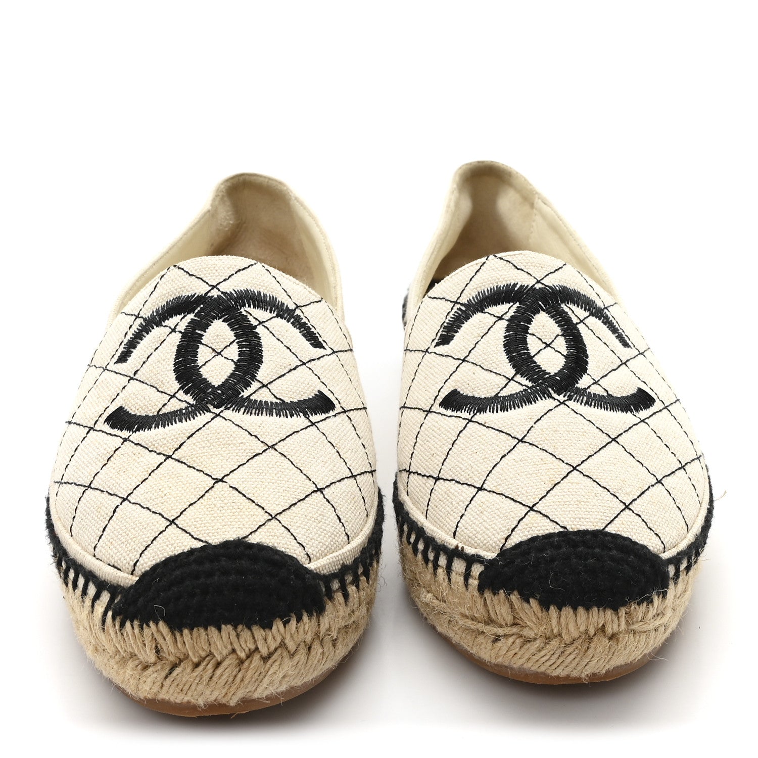 Chanel Fabric Biarritz CC Espadrilles 38 Beige Black 3 of 10