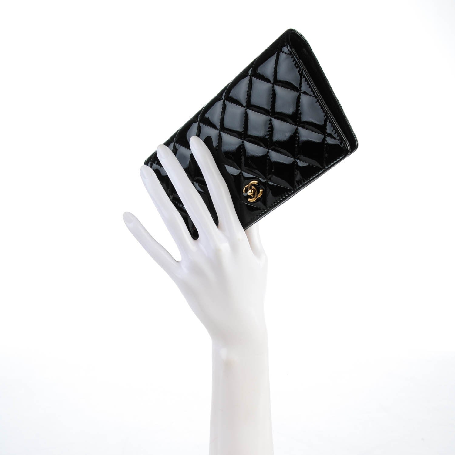 Chanel Patent Calfskin Quilted Yen Wallet Black 2 of 8