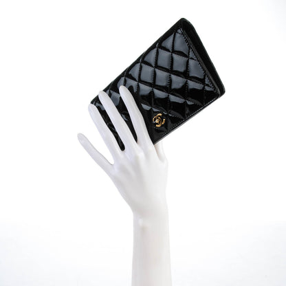 Chanel Patent Calfskin Quilted Yen Wallet Black 2 of 8