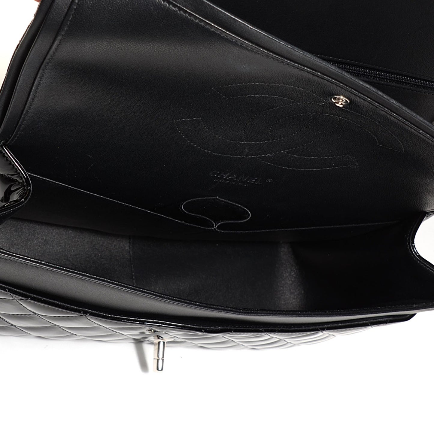 Patent Quilted Jumbo Double Flap Black