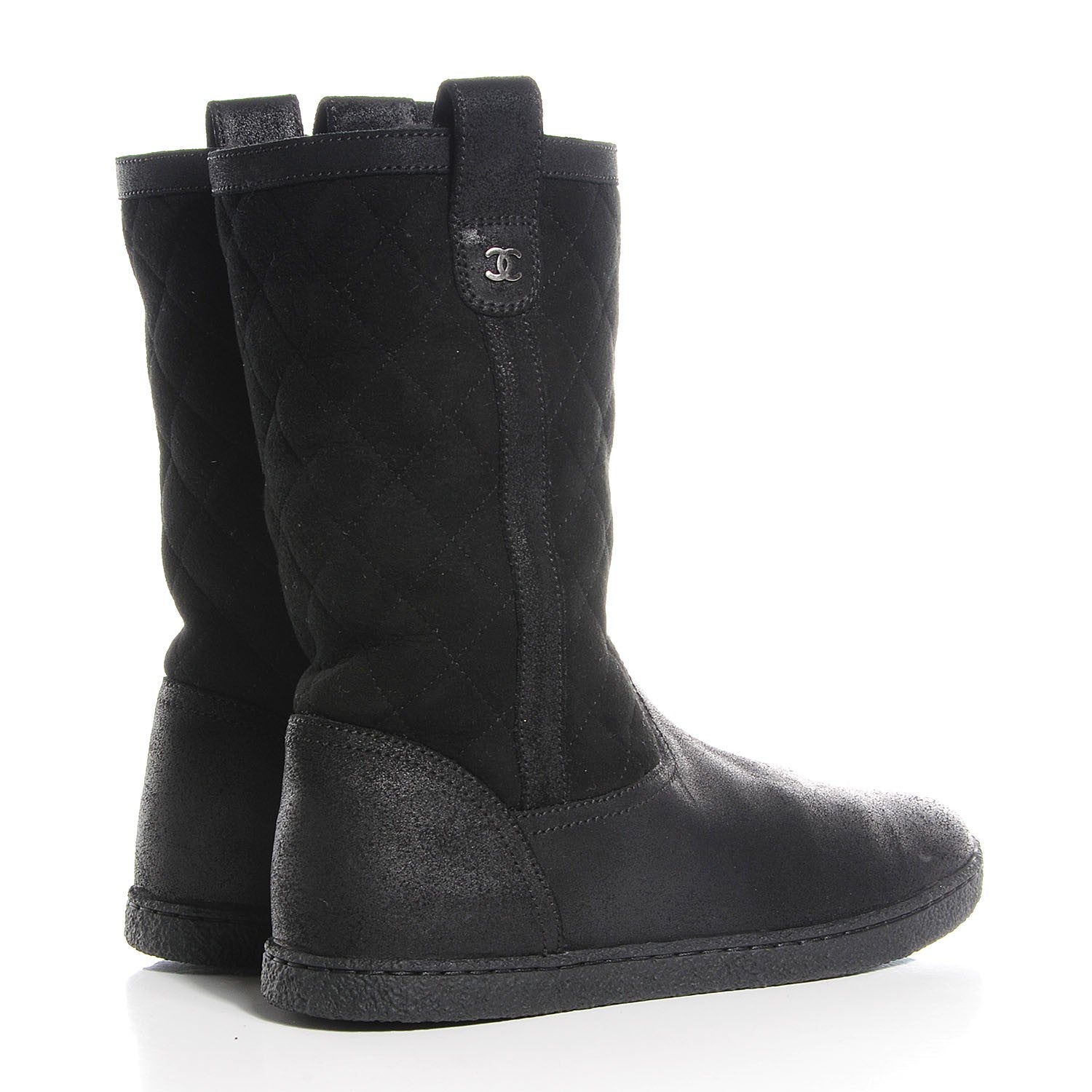 Chanel Suede Quilted High Boots 36 Black 5 of 7