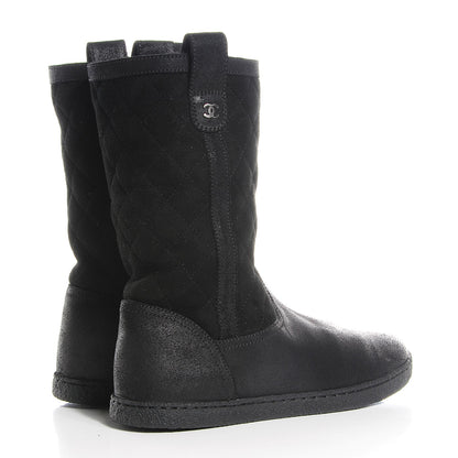 Chanel Suede Quilted High Boots 36 Black 5 of 7