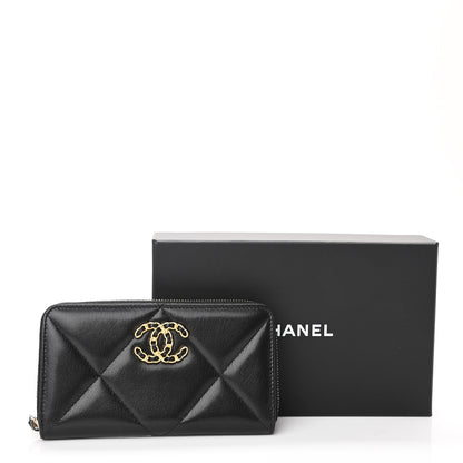 Chanel Goatskin Quilted Medium Chanel 19 Zipped Wallet Black 9 of 9