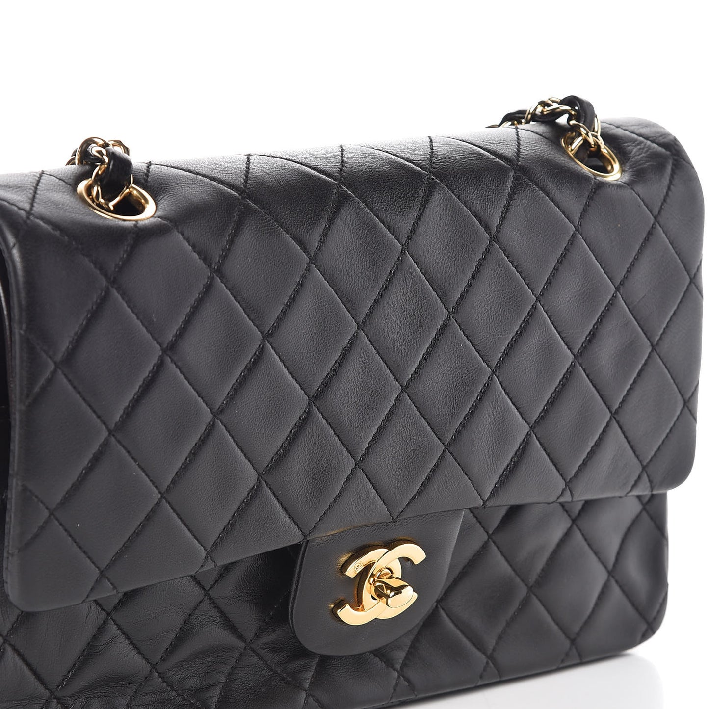Lambskin Quilted Medium Double Flap Bag Black