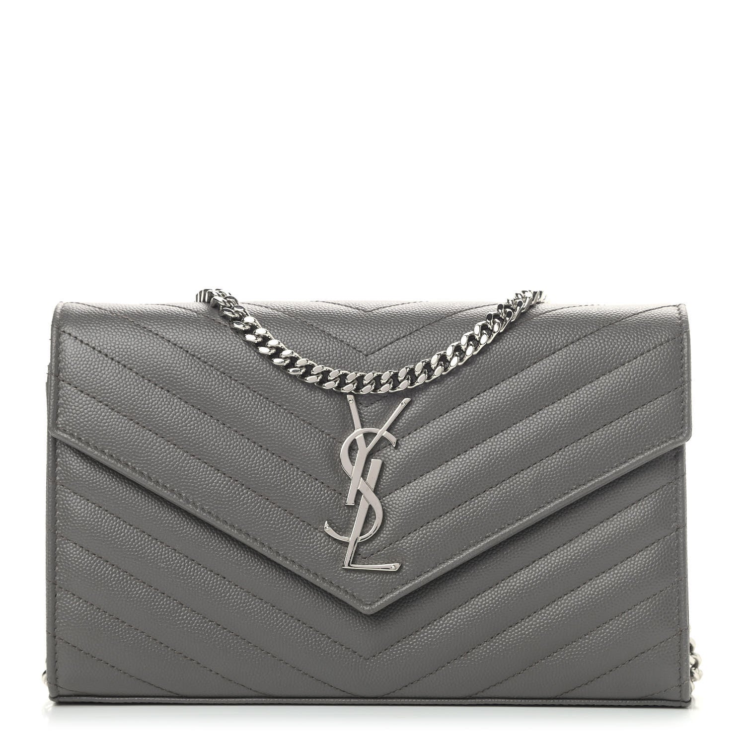 Saint Laurent Grain De Poudre Matelasse Chevron Monogram Chain Wallet Earth 1 of 9