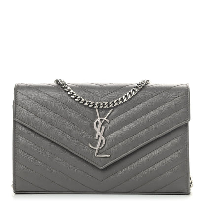 Saint Laurent Grain De Poudre Matelasse Chevron Monogram Chain Wallet Earth 1 of 9