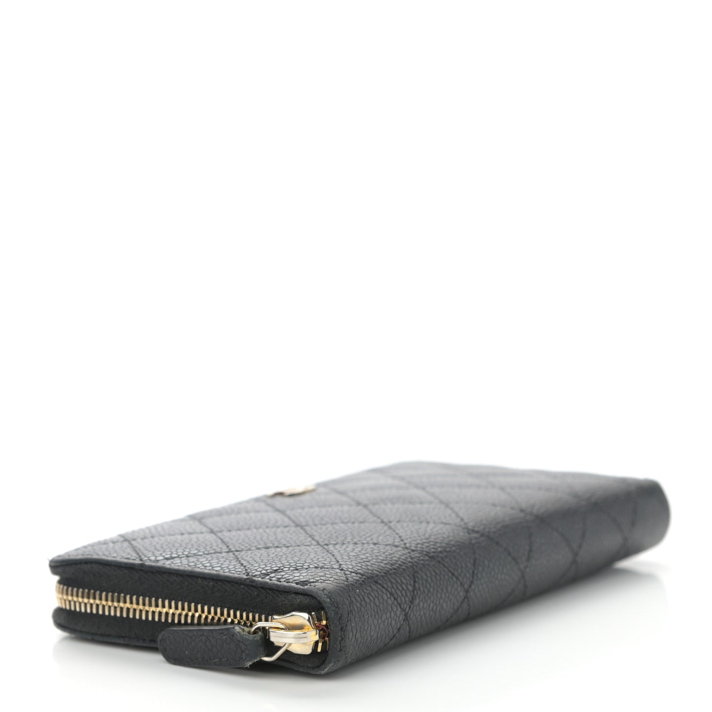 Caviar Quilted Large Gusset Zip Around Wallet Black