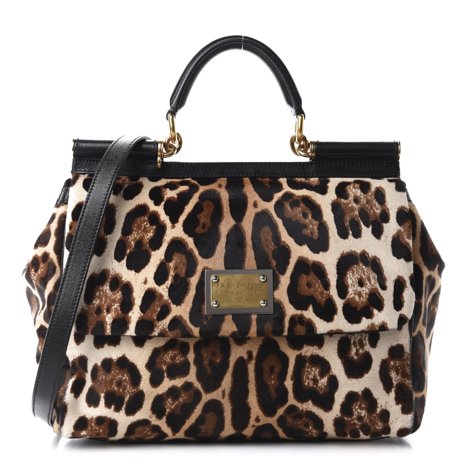 Dolce & Gabbana Calf Hair Leopard Print Large Miss Sicily Satchel Naturale 1 of 9
