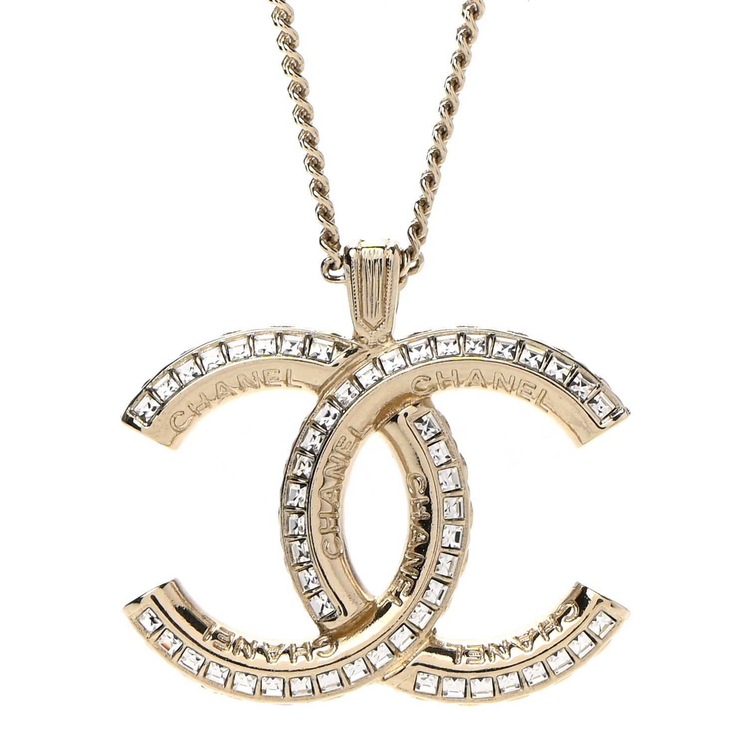 Chanel Crystal CC Pendant Necklace Gold 4 of 7