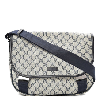 Gucci GG Plus Monogram Medium Double Buckle Flap Messenger Bag Beige Navy 1 of 9