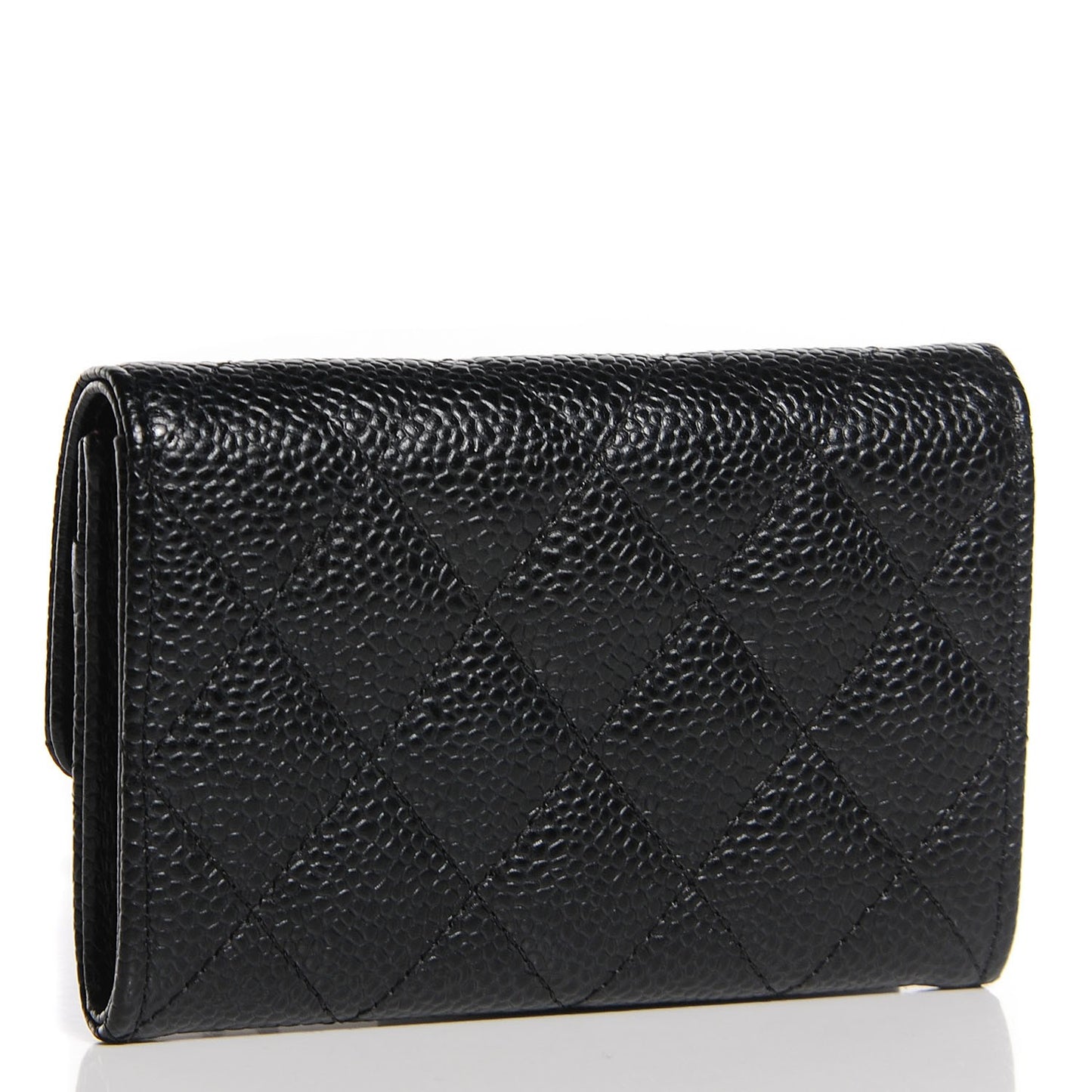 Caviar Quilted Flap Card Holder Black