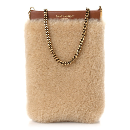 Saint Laurent Shearling Mini Pac Pac Pouch On Chain Natural 1 of 8