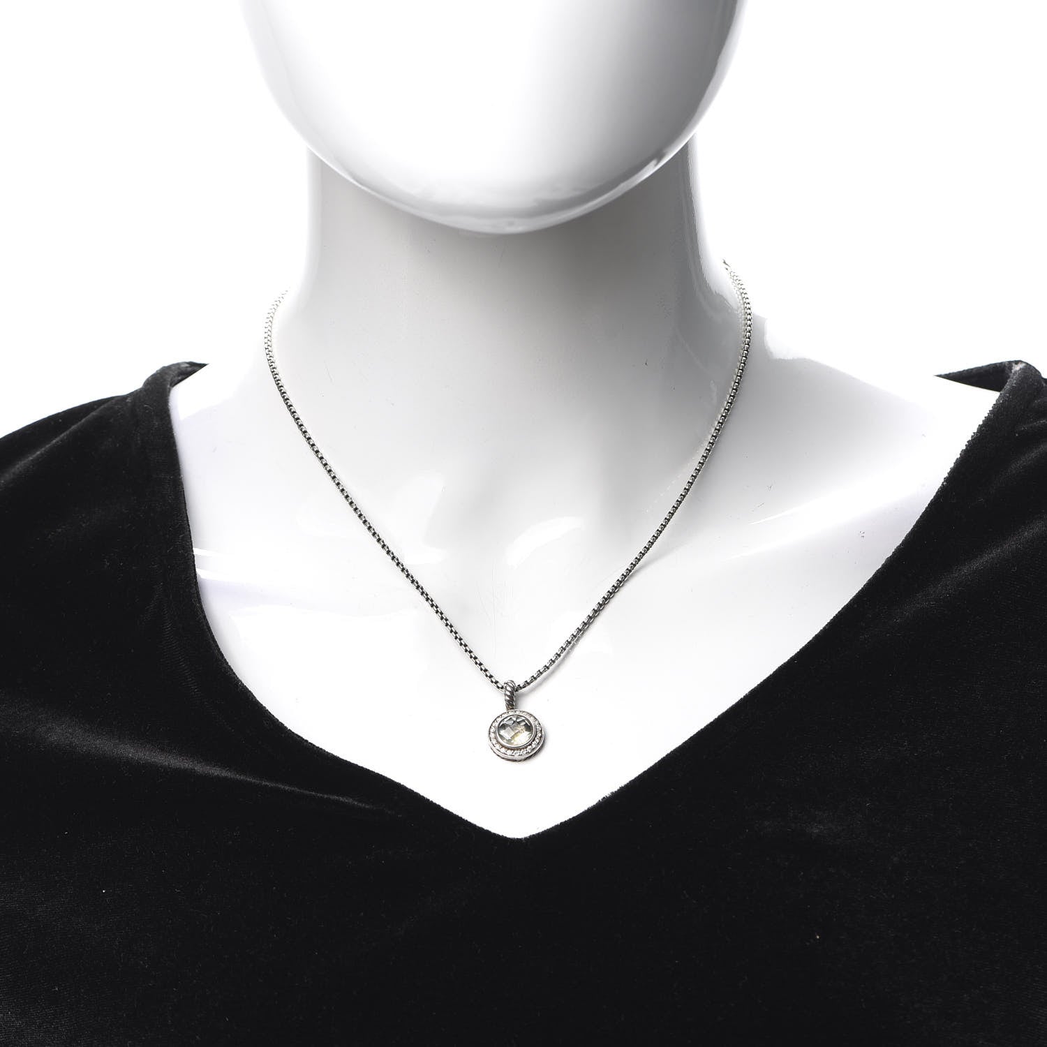 David Yurman Sterling Silver Diamond Prasiolite 8mm Petite Cerise Pendant Necklace 2 of 5