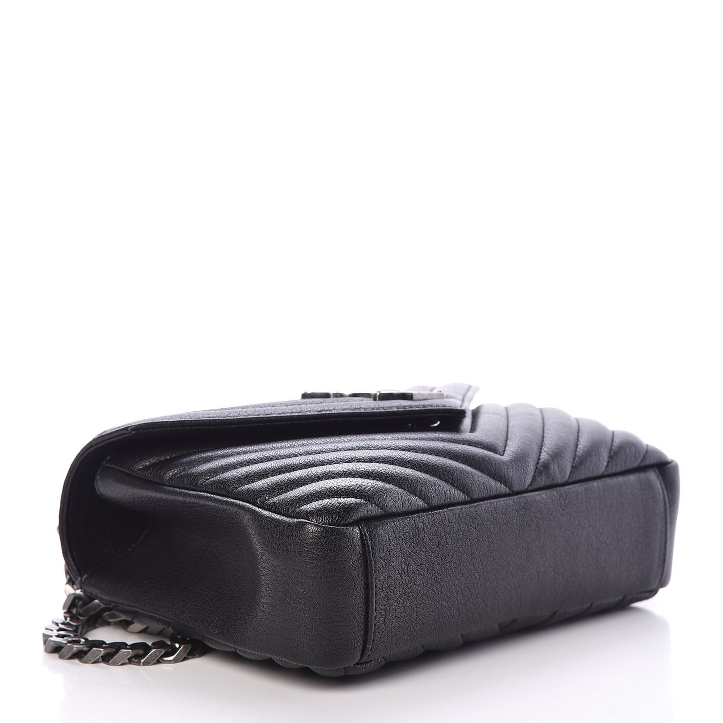 Sheepskin Matelasse Chevron Monogram Medium College Bag Black