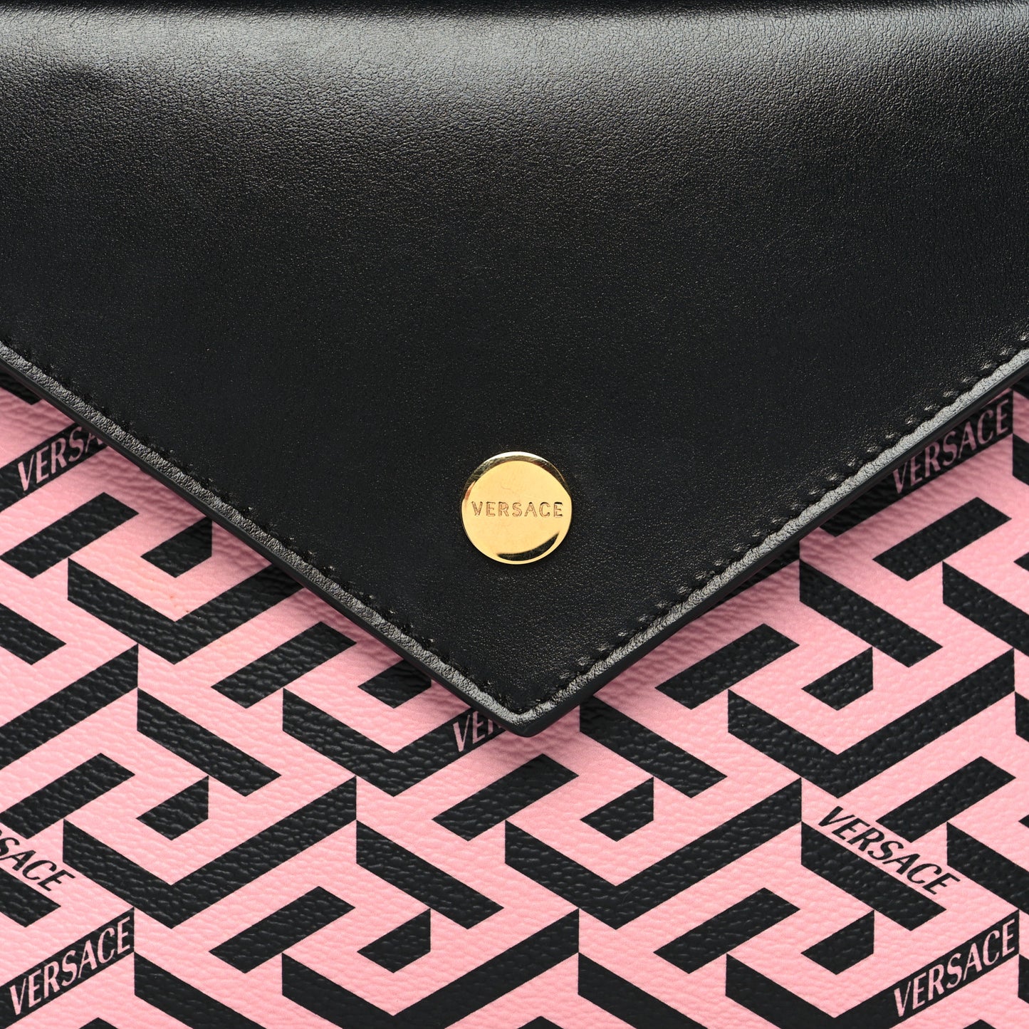 Coated Canvas Calfskin LA Greca Envelope Pouch Black Pink