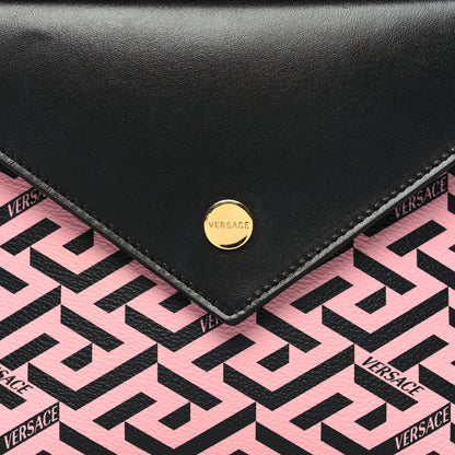 Versace Coated Canvas Calfskin LA Greca Envelope Pouch Black Pink 7 of 11