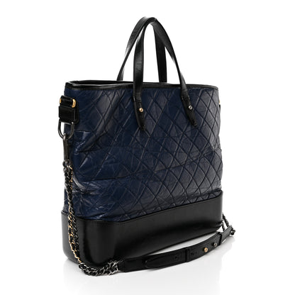 Chanel Aged Calfskin Quilted Large Gabrielle Shopping Tote Navy Black 3 of 13