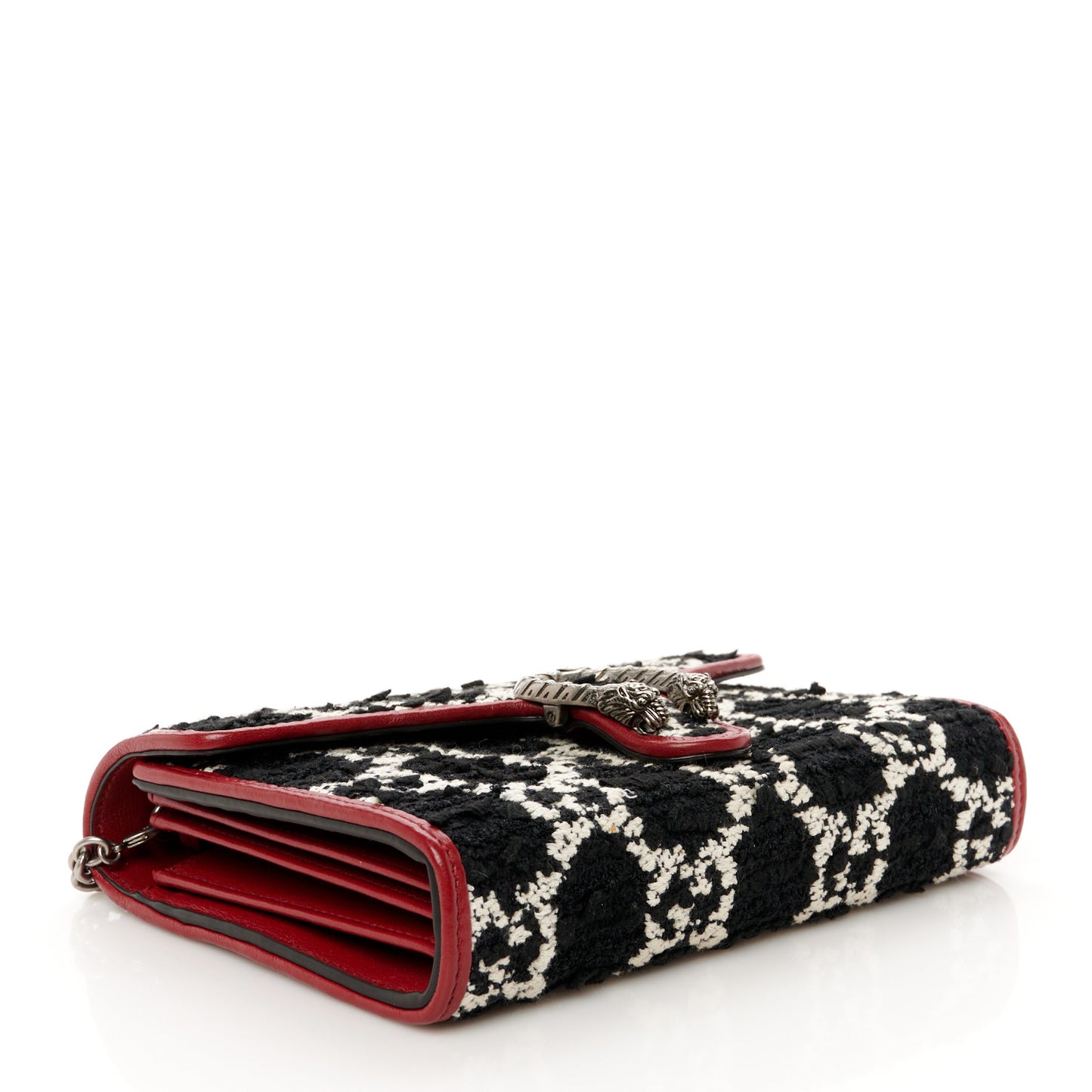 Tweed GG Monogram Mini Dionysus Chain Wallet Black White Romantic Cherry