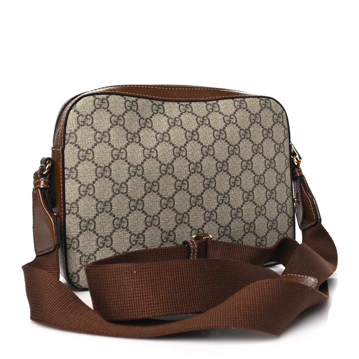 Gucci GG Supreme Monogram Azalea Calfskin Retro Interlocking G Messenger Shoulder Bag Beige Ebony Brown Sugar 3 of 10