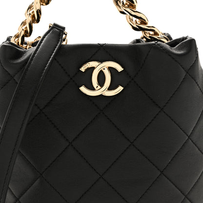 Chanel Lambskin Quilted Resin Bi-Color Chain Bucket Bag Black 8 of 13