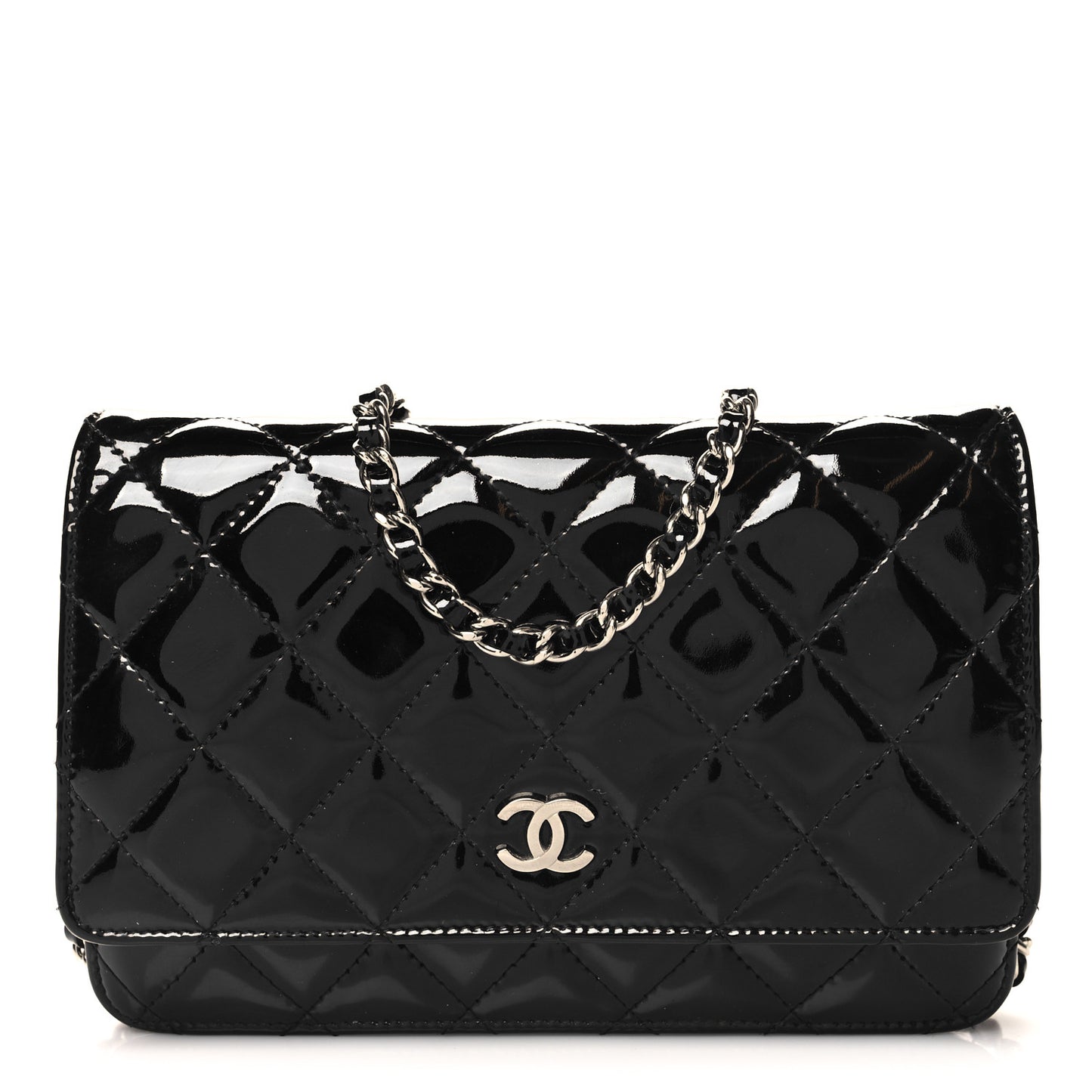 Patent Quilted Wallet On Chain WOC Black