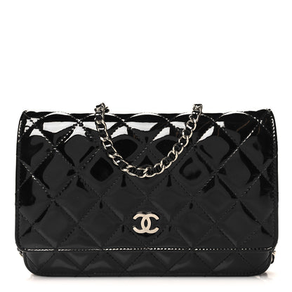 Chanel Patent Quilted Wallet On Chain WOC Black 1 of 12