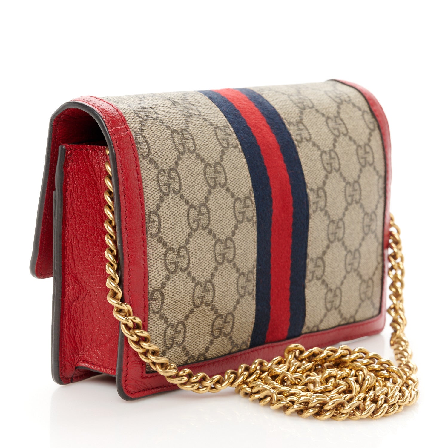 Gucci GG Supreme Monogram Web Queen Margaret Chain Wallet Red 3 of 11