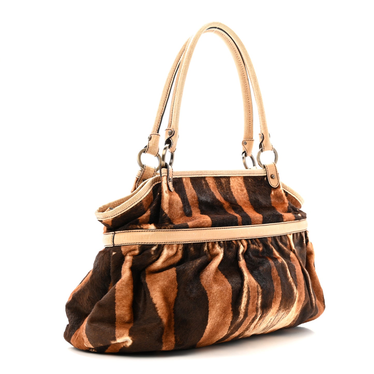 Calf Hair Zebra Print Chef Shopper Tote  White Brown