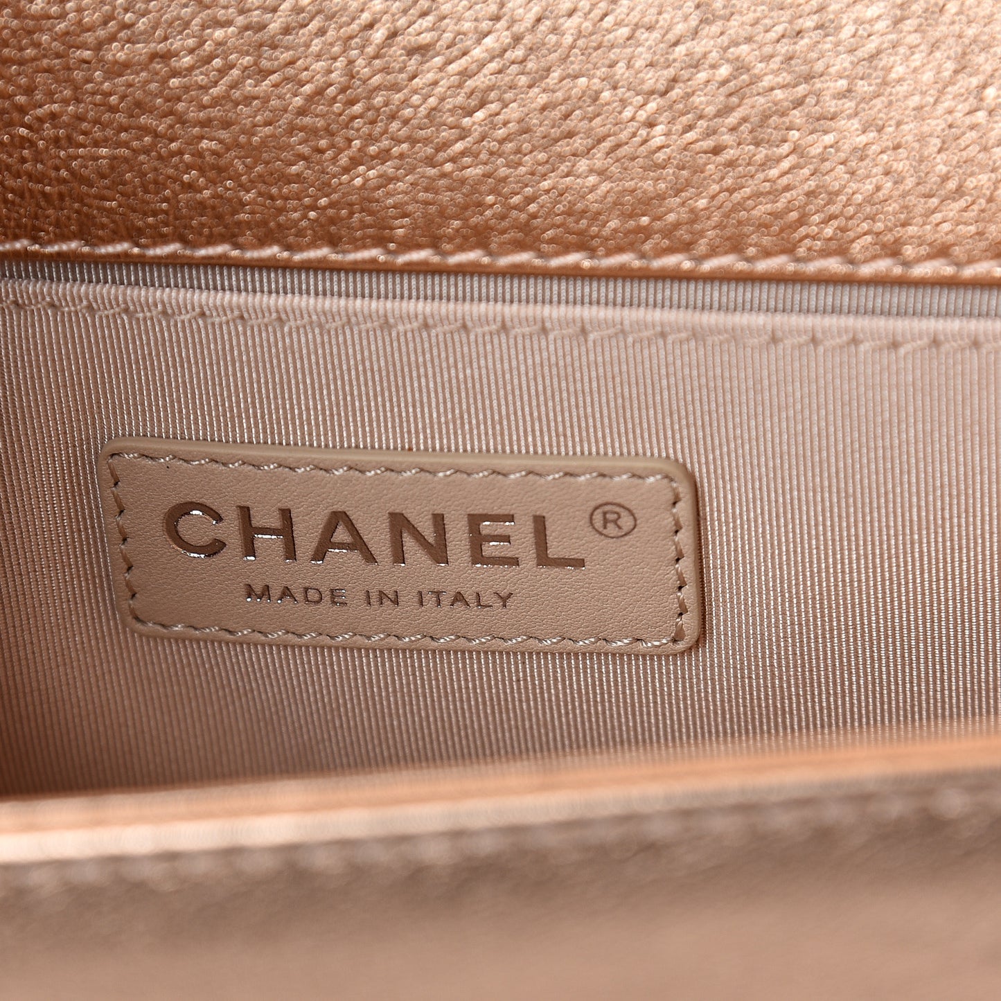 Metallic Calfskin Perforated Small Boy Flap Gold