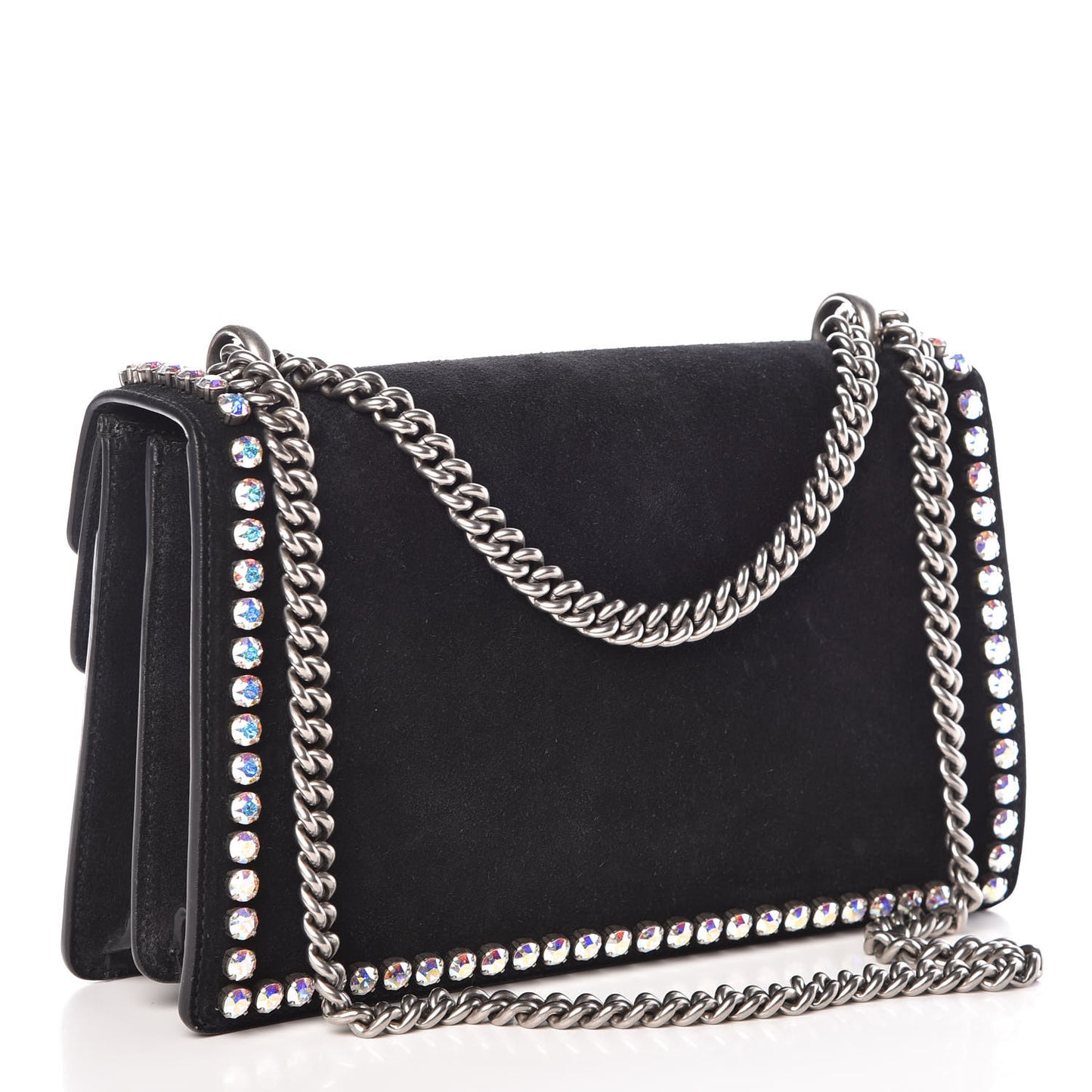 Suede Crystal Small Dionysus Shoulder Bag Black