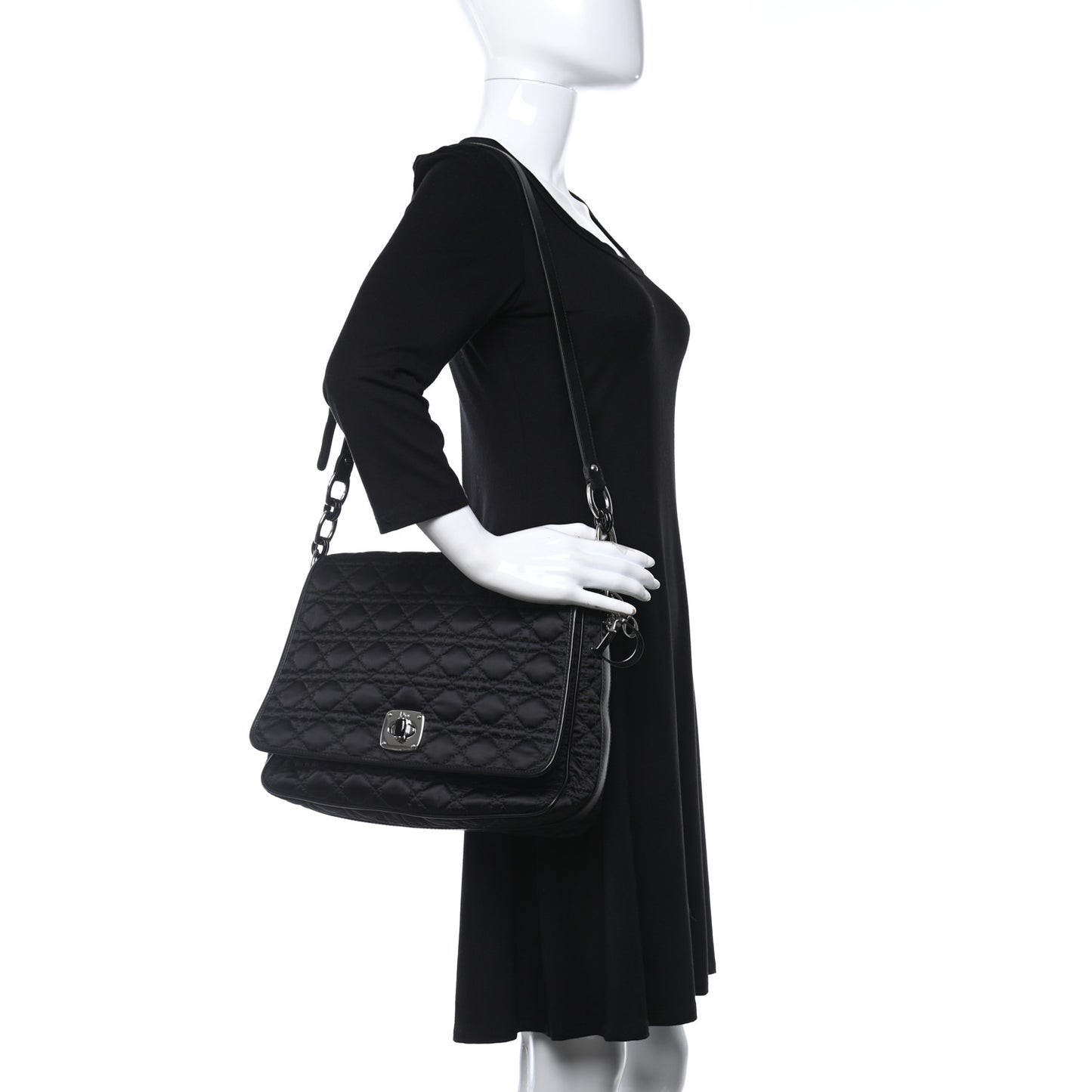Nylon Cannage Charming Lock Messenger Bag Black