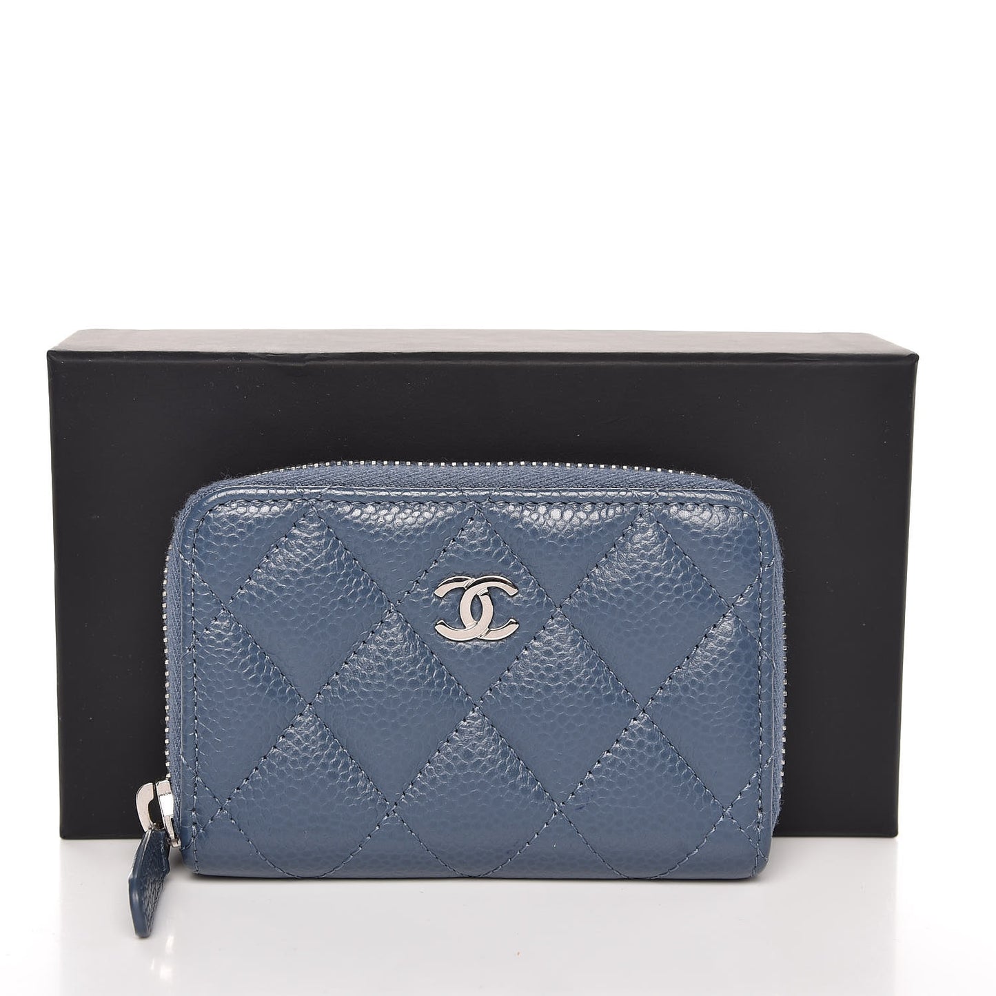 Caviar Quilted Zip Coin Purse Blue