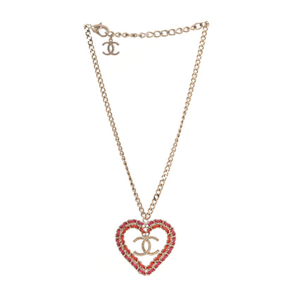 Chanel Metal Lambskin Chain CC Heart Necklace Pink Red Gold 3 of 5