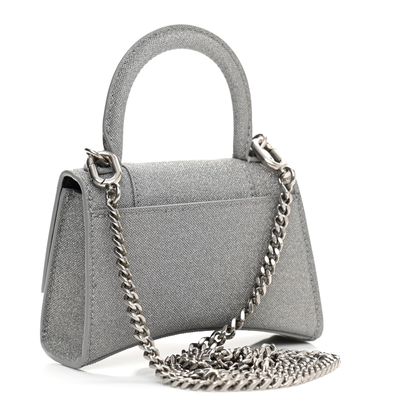 Glitter Fabric Hourglass Top Handle Bag Mini with Chain Grey