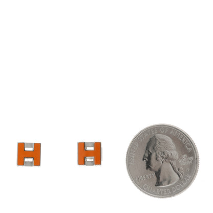Hermes Palladium Lacquered Cage d'H Earrings Orange Sature 2 of 4