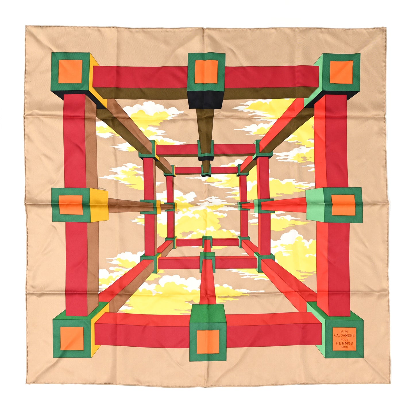 Silk Perspective II Cassandre Scarf 90 Beige Rouge H Jaune